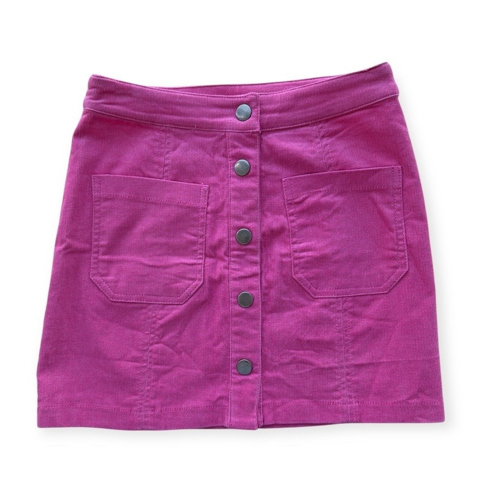 Bubblegum Pink Corduroy Mini Skirt XS‎ Button Front Pockets Clueless Chic 90s